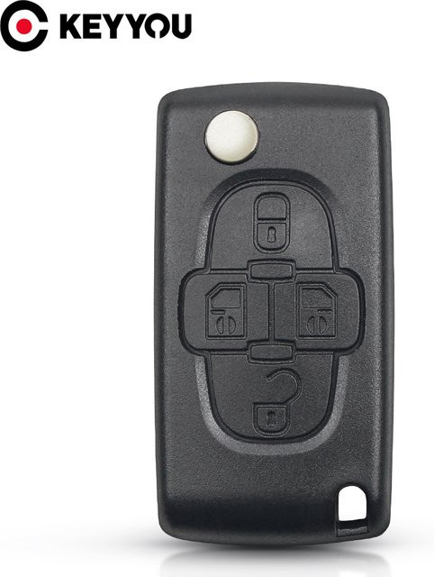 KEYYOU Klappschlüssel Gehäuse mit 4 Tasten für Peugeot und Citroen in Schwarz - Bild 1