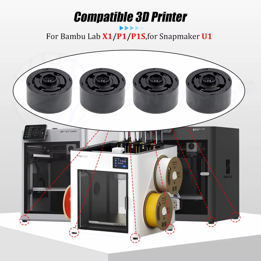 ZANYAPTR Anti-Vibrations-Fußpolster Stoßdämpfer in Schwarz für Bambu Lab X1 P1 P1S P2S X2D, Snapmaker U1 und Anycubic Kobra S1 - Bild 4
