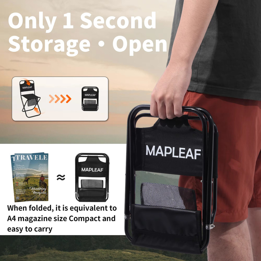 MAPLEAF Faltbarer Strandstuhl in Schwarz, ultraleichter und tragbarer Campingstuhl für Outdoor, Picknick und Angeln - Bild 2