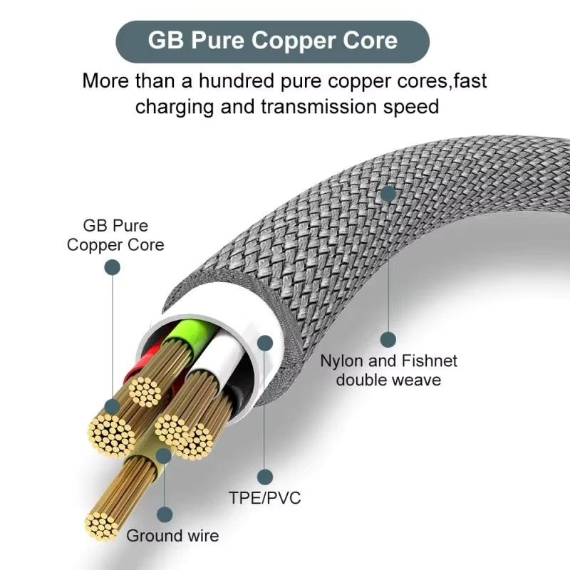 VORILYNEX USB-Typ-C-Ladekabel grau, geflochtenes Datenübertragungskabel mit 6A für iPhone, Huawei, Vivo, OPPO und Realme - Bild 2