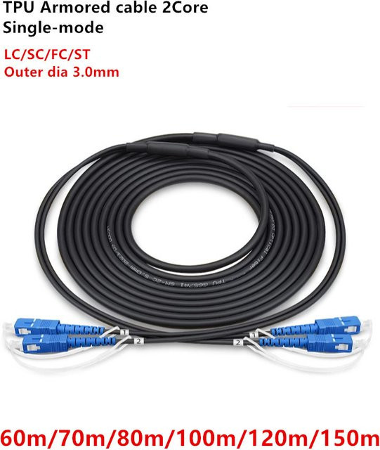 ZSHZTL Singlemode Outdoor Glasfaser-Patchkabel 2-adrig, TPU-gearmtes Glasfaserkabel 3mm, Farbe: Schwarz, Anschlüsse: LC FC SC ST UPC - Bild 1