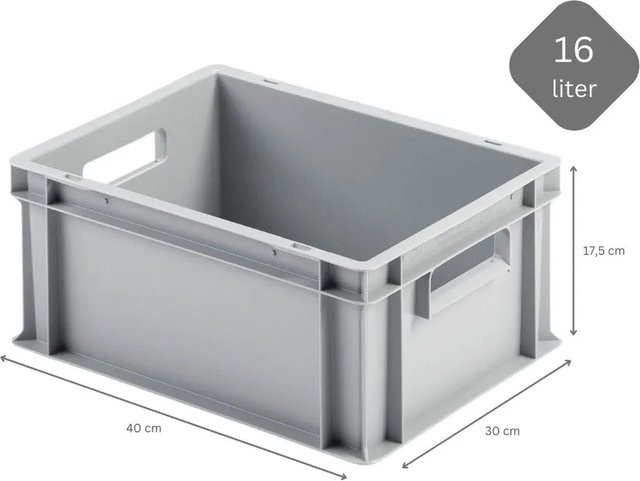 PROREGAL SuperSparSet 10 Euroboxen mit Scharnierdeckel und offenem Griff, Grau, H x B x T: 17,5 x 30 x 40 cm - Bild 1