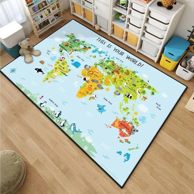 Karpetti Kinder Weltkarte Cartoon Teppich, bunter Bereichsteppich für Kinderzimmer, Wohnzimmer oder Schlafzimmer, B/B: 80 x 120 cm - Bild 1