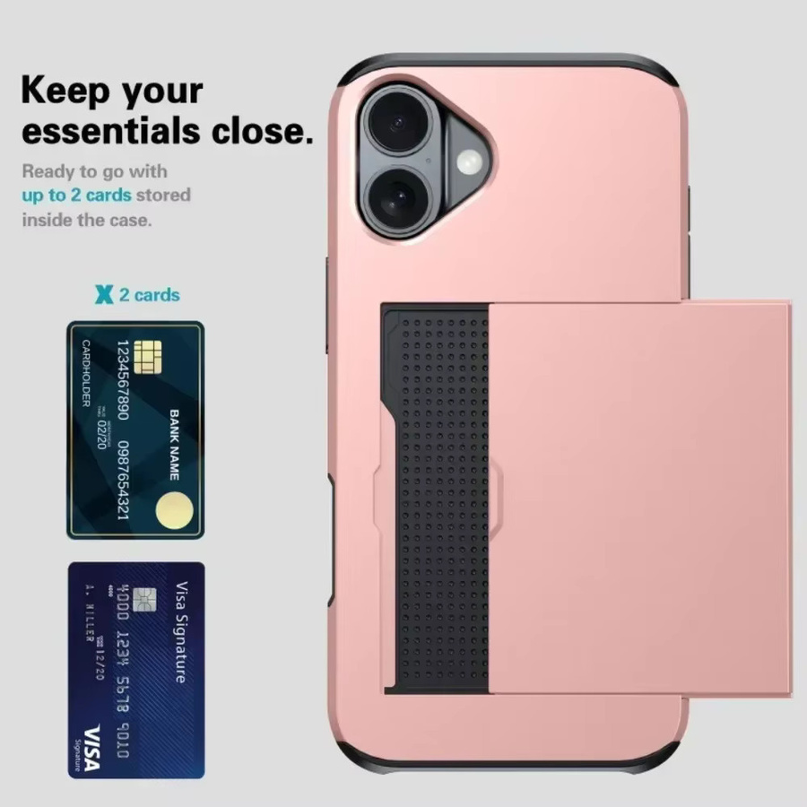 Schutzhülle mit Brieftaschenfunktion und Kreditkartenhalter für Apple iPhone 17 Air 16E 15 14 Plus 13 12 Pro Max in Pink - Bild 1