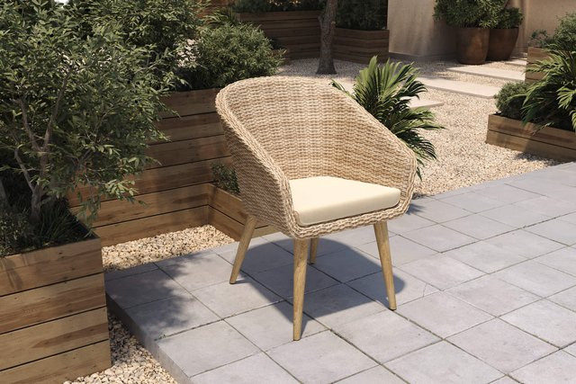 OUTFLEXX Borneo Cocktail-Sessel aus Polyrattan und Akazie, beige-meliert, inklusive Polster, FSC-zertifiziert - Bild 1