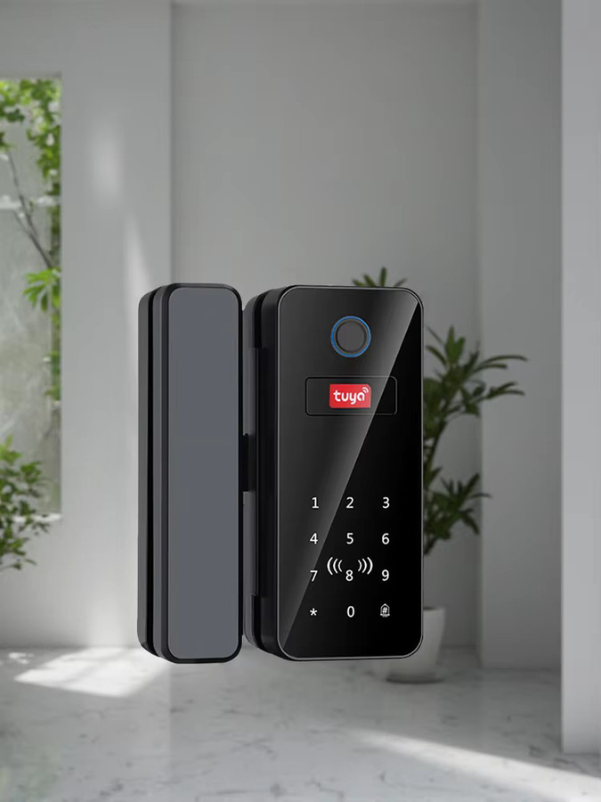 Asia-Teco Intelligentes Schloss für Glastüren in Schwarz mit Fingerabdruck- und Passwort-Entsperrung sowie Tuya-App-Unterstützung - Bild 6