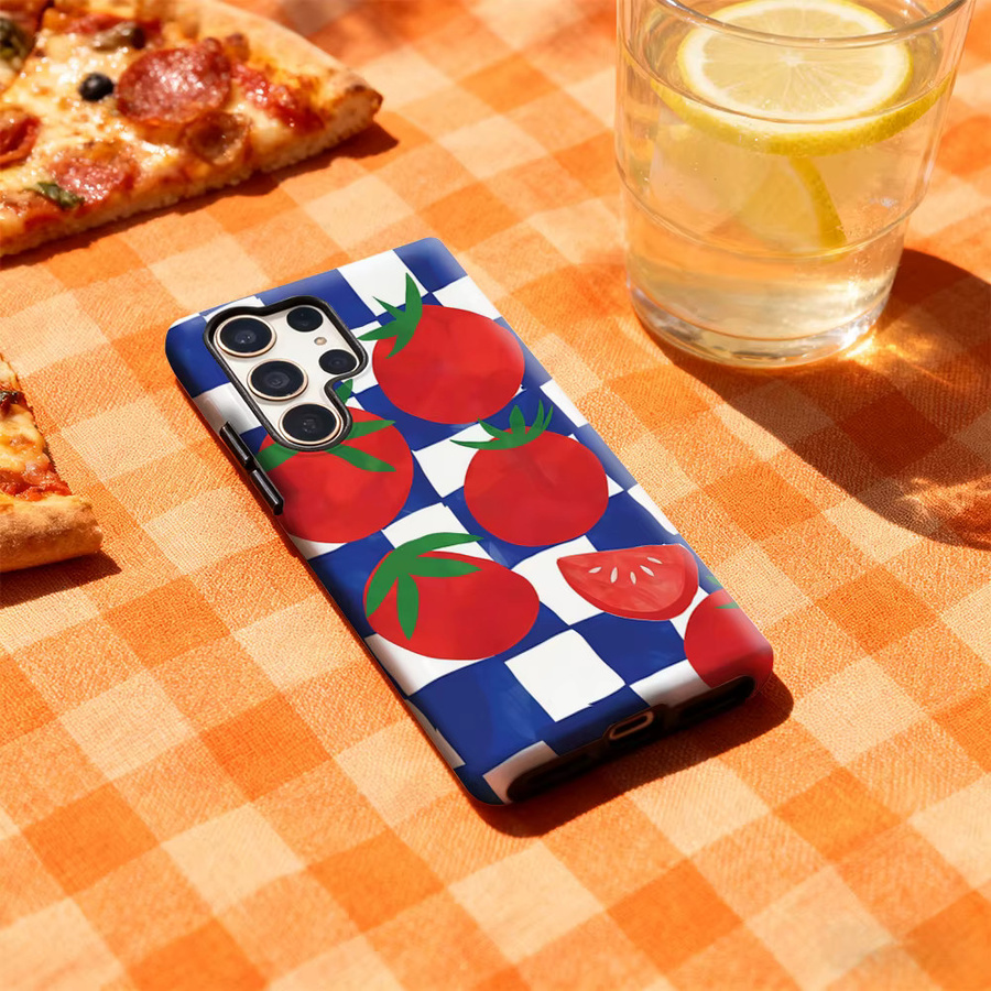 Schachbrett-Tomaten-Kunst Handyhülle für Samsung Galaxy S25 Ultra, S24 und S23 Ultra Plus mit glänzender doppellagiger Rückseite in Multicolour - Bild 3