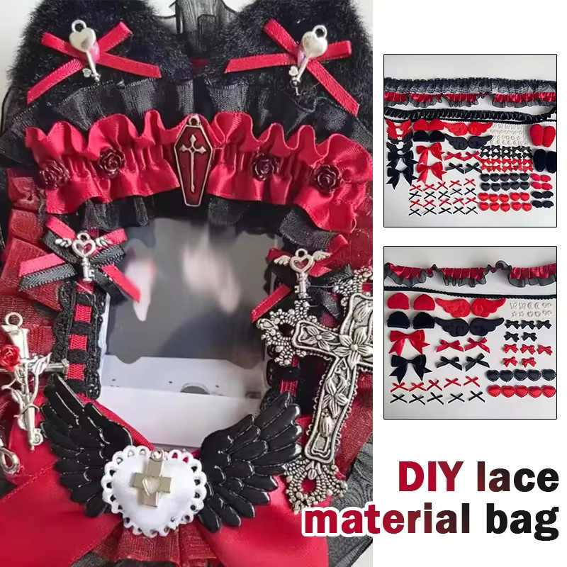 Tani Mi DIY Handwerk Material Kit für Itabag Dekoration in Schwarz und Rot mit Spitze für Taschen, Abzeichen und Kartenhalter - Bild 4