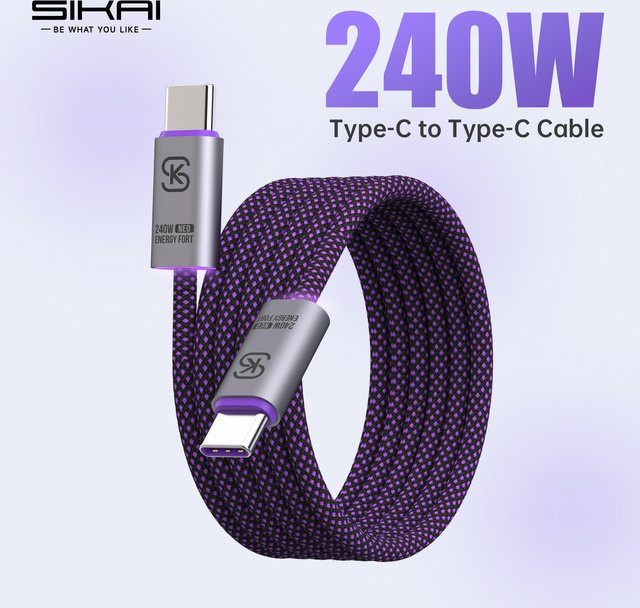 MOSHOU USB-C zu USB-C Kabel 240W in Purple für schnelles Laden von iPhone, Samsung und Laptops - Bild 1