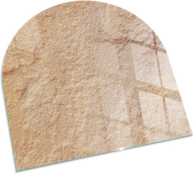 Tulup Glasplatte für Kamin in Beige mit Natursteinstruktur, Halbkreis, B: 100 cm, T: 100 cm - Bild 1