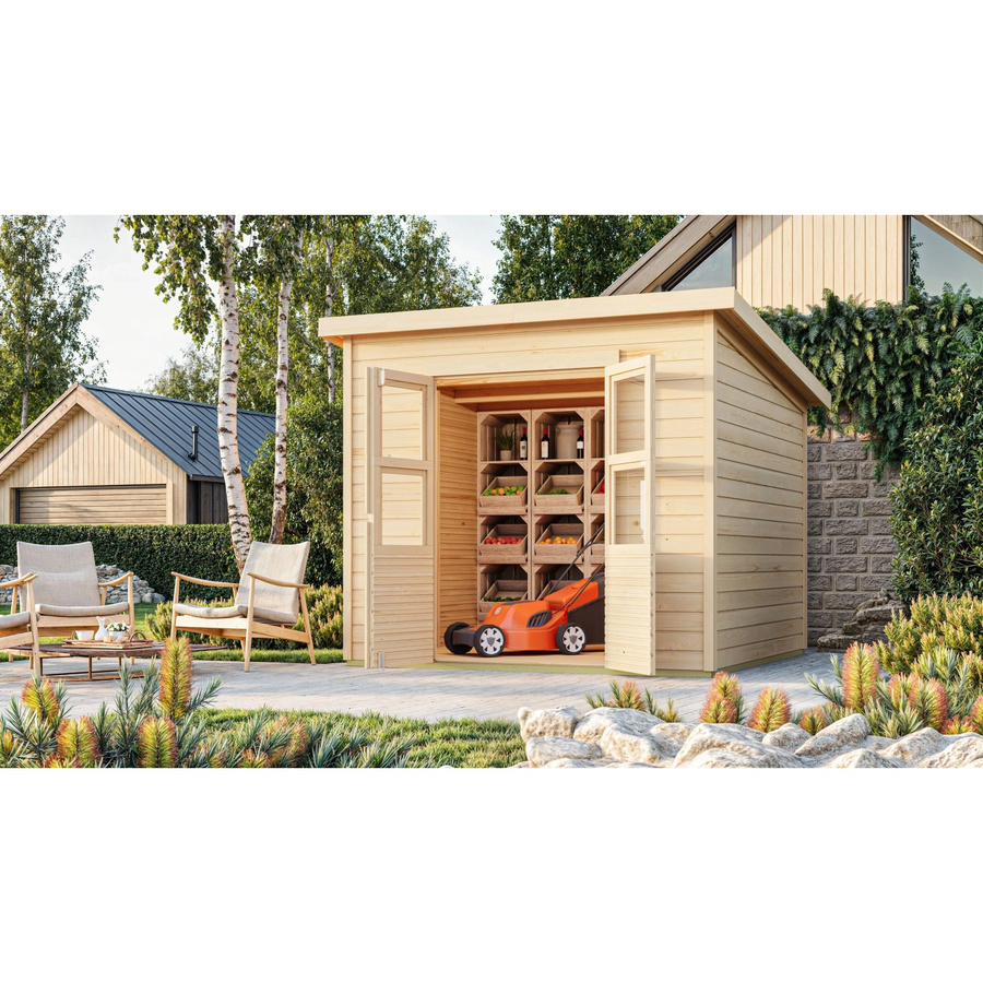 Karibu Holz-Gartenhaus Neuenburg 4 Pultdach in Natur mit modernem Design B/T: 238 x 240 cm - Bild 2