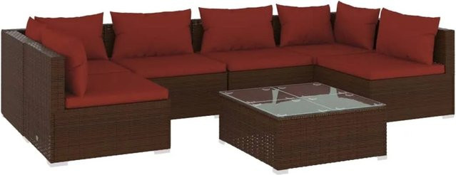 vidaXL 7-tlg. Garten-Lounge-Set aus Poly Rattan in Braun mit Kissen und Couchtisch - Bild 1