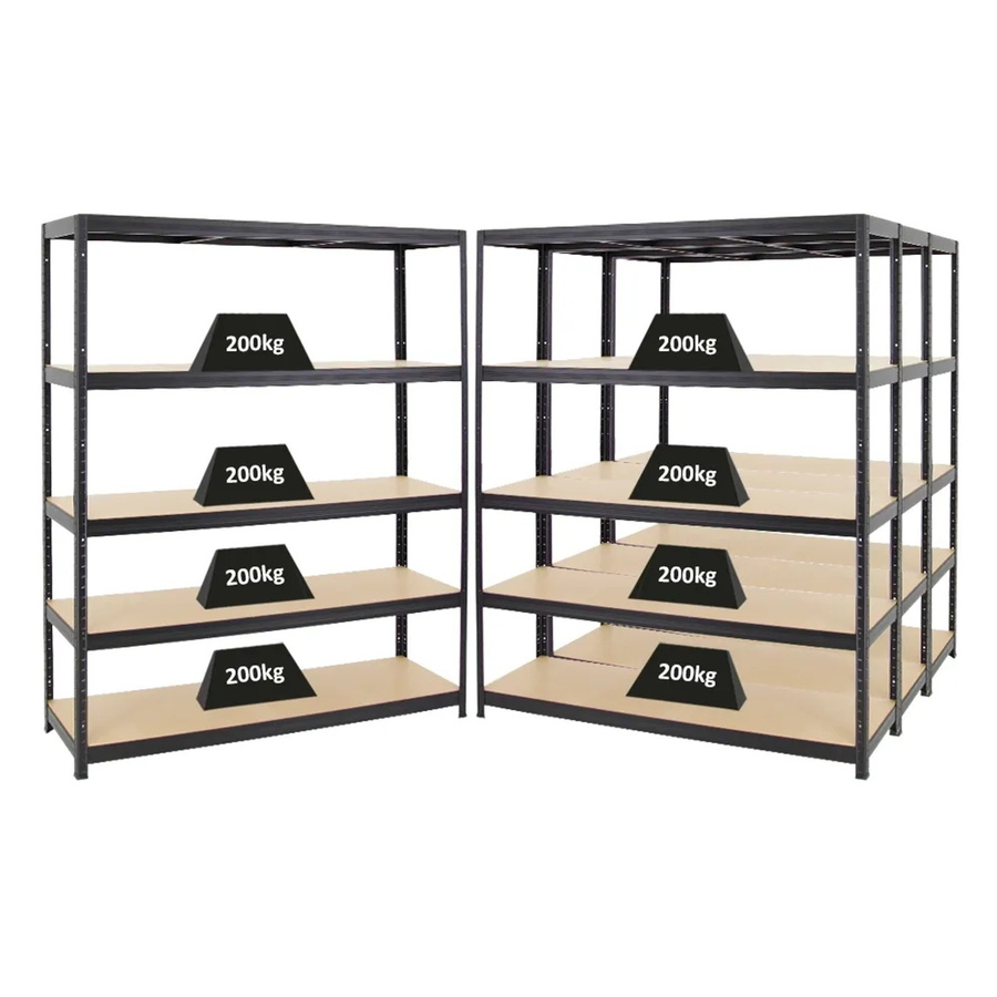 4er Set PROREGAL Schwerlastregal Giant Elephant aus Metall und MDF, Schwarz, H x B x T: 180 x 150 x 45 cm, Fachlast 200 kg, verstellbare Regalböden - Bild 2