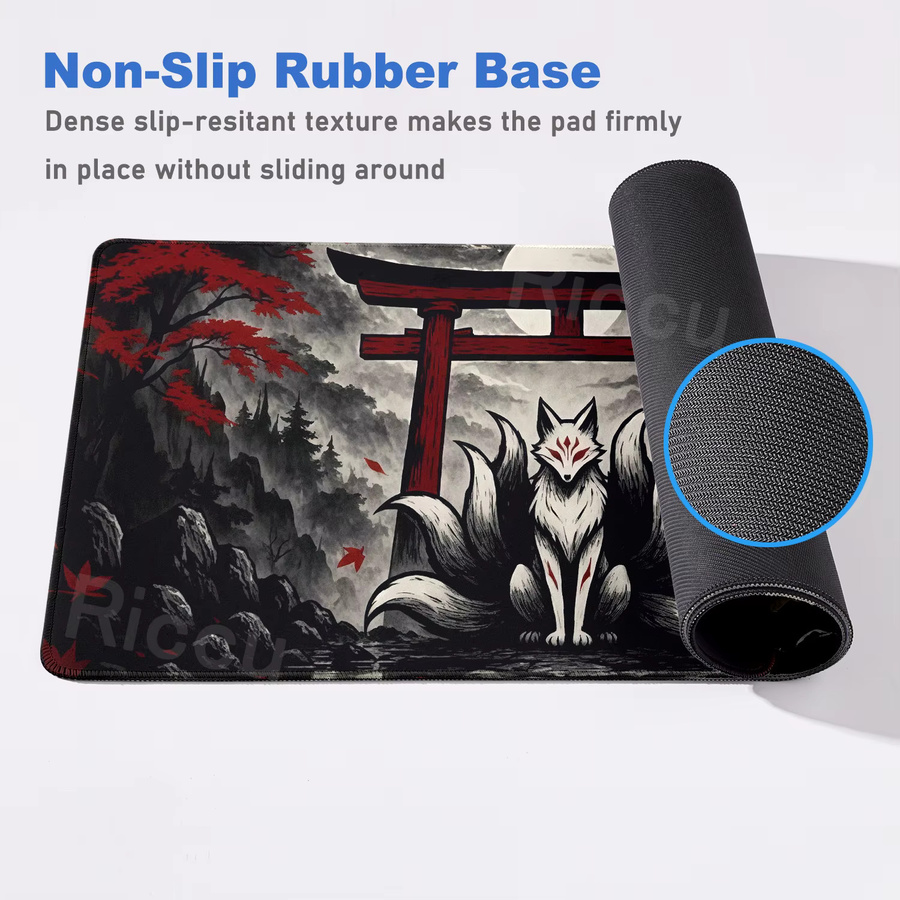 Riccu Gaming-Mausmatte mit Anime-Fuchs-Design in Schwarz-Rot, erweiterte Schreibtischunterlage für PC und Büro - Bild 4