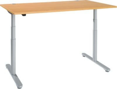 SCHÄFER Elektrisch höhenverstellbarer Schreibtisch mit T-Fuß Rundrohr, Buche und Weißaluminium, B: 160 cm, T: 80 cm, H: 63,4-129,4 cm - Bild 1