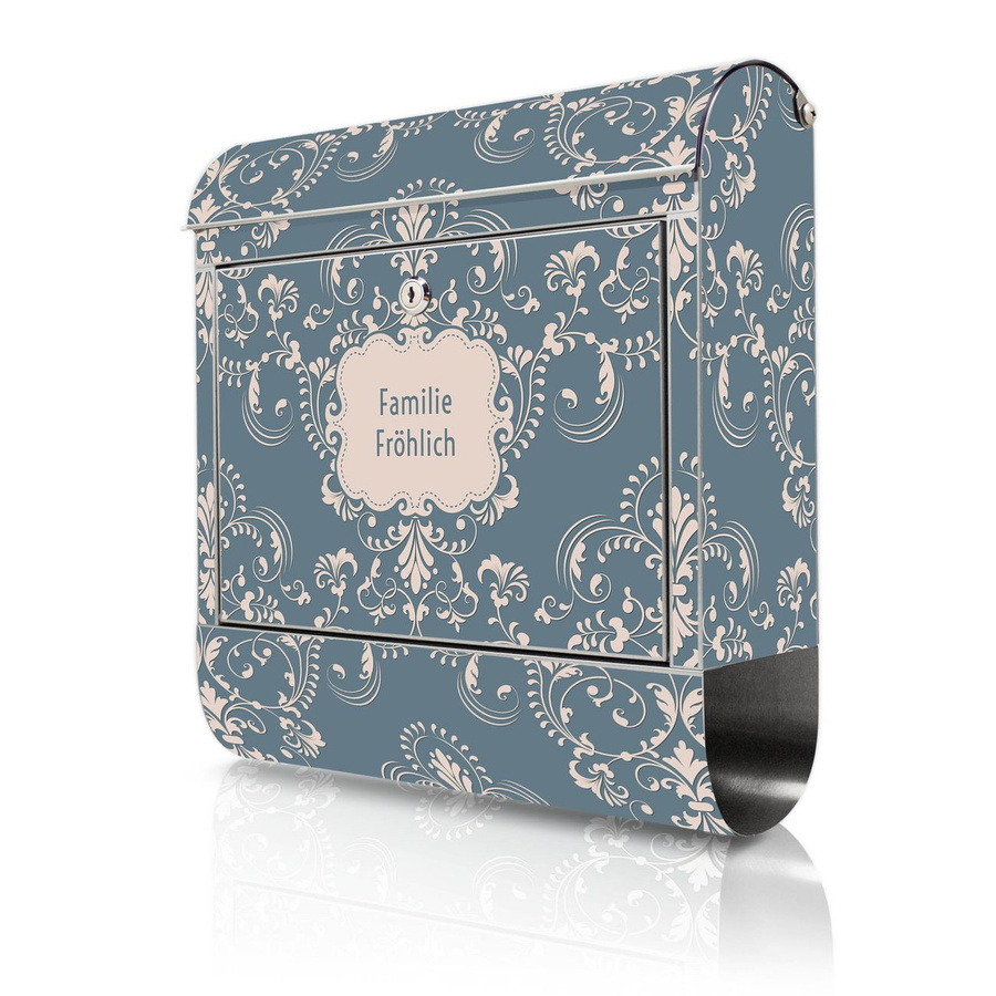 banjado Großer Briefkasten aus rostfreiem Edelstahl Motiv Royal Creme Blau B/H/T: 38 x 43 x 12,5 cm - Bild 1