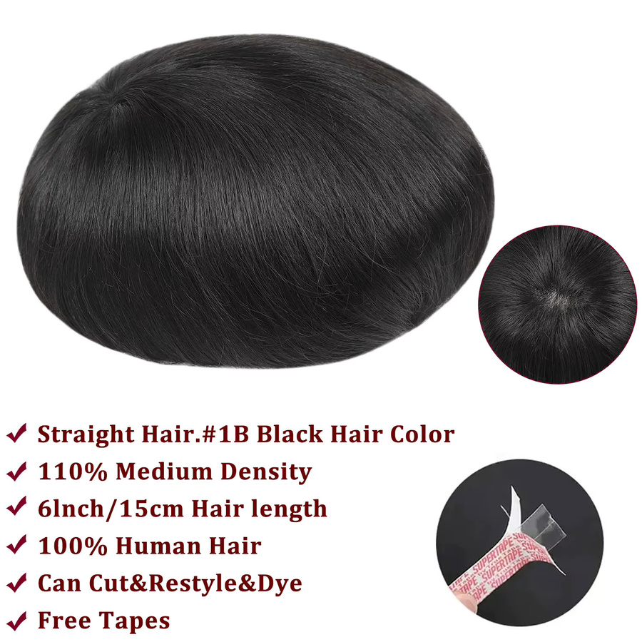 Bfirehair V-Loop Voll-PU-Toupet für Männer, 1B Schwarz - Bild 3