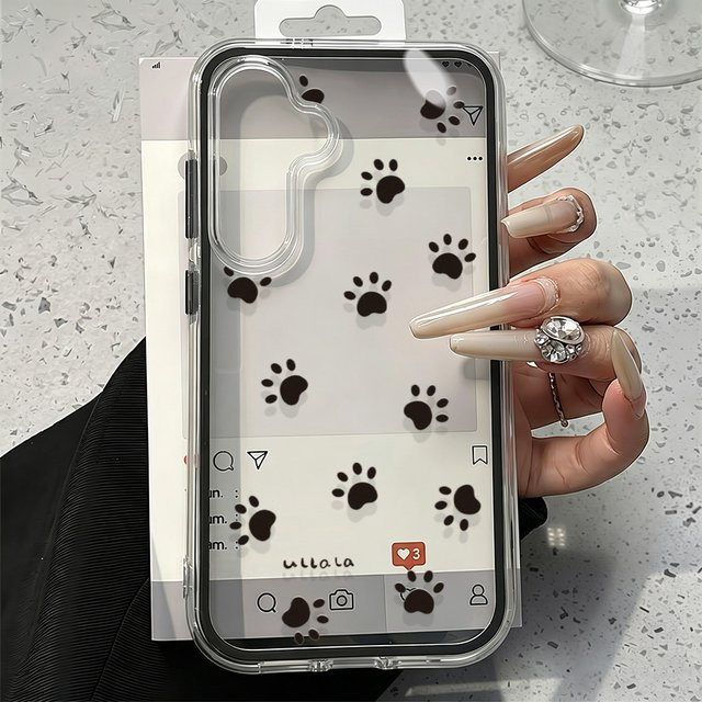 Transparente 2-in-1 Schutzhülle mit Katzenpfoten-Design für Samsung Galaxy S25 S24 S23 S22 Ultra Plus A55 A54 A53 A35 A34 in Pink - Bild 1