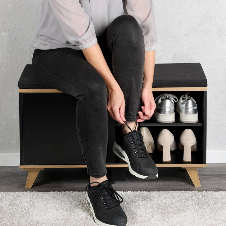 Kesper Schuhschrank mit Sitzkissen in Schwarz für Flur und Eingangsbereich B/H/T: 30 x 48 x 77 cm - Bild 4