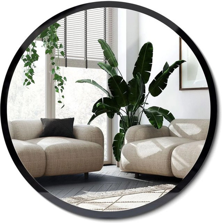Wallfluent Runder Spiegel im Industrial Style mit Rahmen, Schwarz, Durchmesser: 50 cm