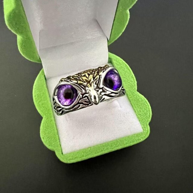 Ring Retro Eule, Silber, Kristall, Unisex - Bild 1