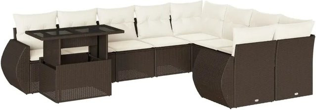vidaXL 10-tlg. Garten-Sofagarnitur in L-Form aus braunem Poly-Rattan mit Kissen und pulverbeschichtetem Stahlgestell - Bild 1