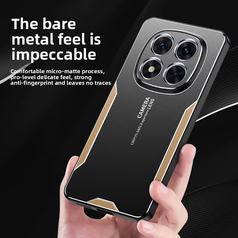 Stoßfeste Silikon-Schutzhülle aus Aluminiumlegierung und Hartmetall für Redmi 14C Note 14 15 Pro Plus 5G 4G in Schwarz und Gold mit mattem Finish - Bild 5