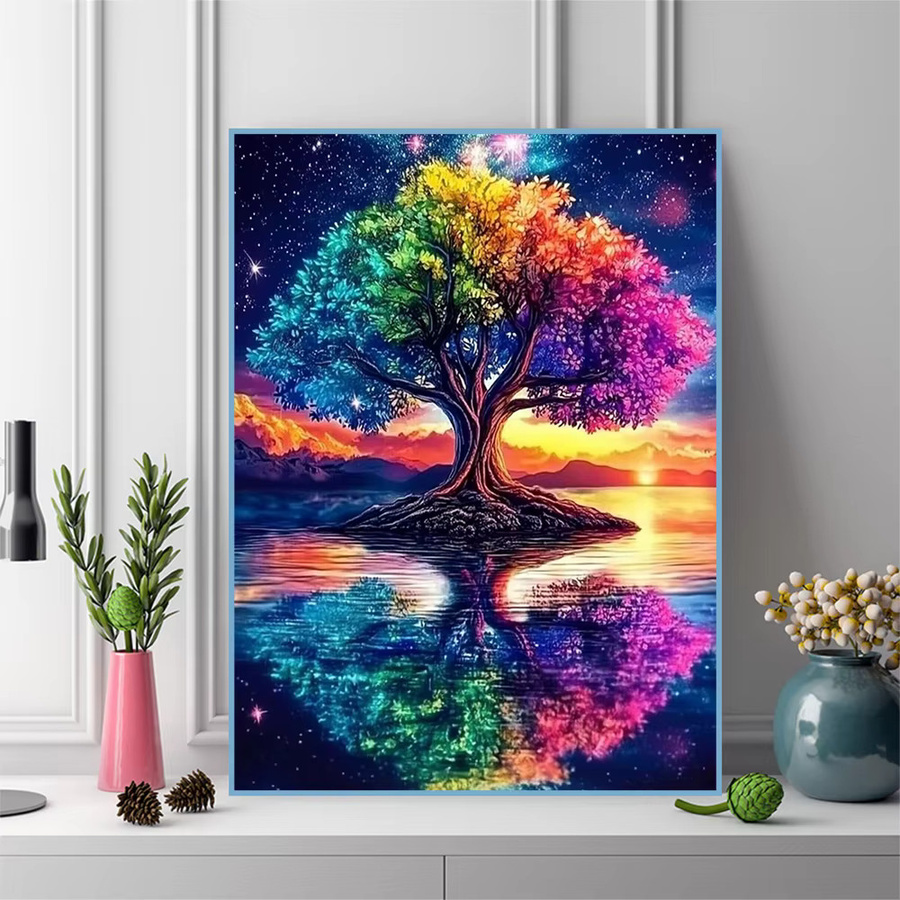Momoart Diamantmalerei Landschaft mit Baum und Sternenhimmel als Mosaik-Strass-Bild in Multicolour, B/H: 20 x 30 cm - Bild 3