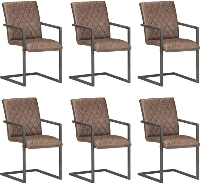 6er Set Freischwinger Stühle von vidaXL aus braunem Echtleder und Metall - Bild 1