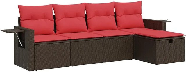 vidaXL 5-tlg Garten-Sofagarnitur aus braunem PE-Rattan mit Sitzkissen und Stauraum - Bild 1