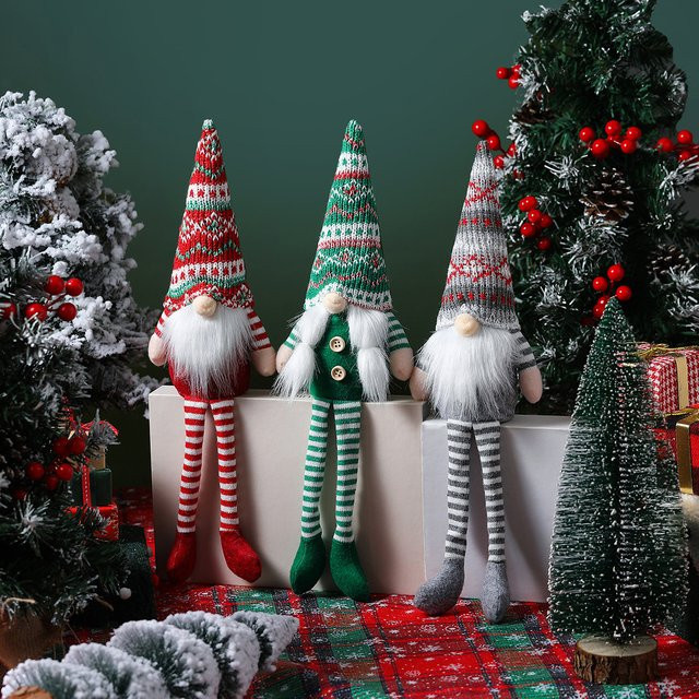 DUTRIEUX Nordic Weihnachten Plüsch-Ornament Gesichtlose Ältere Puppe mit langen Beinen, Mehrfarbig, gestreiftes Design - Bild 1