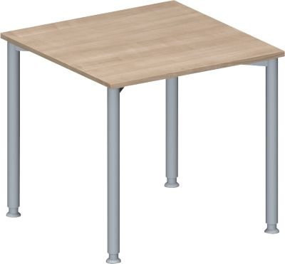 Schäfer Shop Genius Konferenztisch MODENA FLEX, quadratisch, Eiche-Dekor und weißaluminium RAL 9006, B: 80 cm, T: 80 cm, H: 72-84 cm - Bild 1
