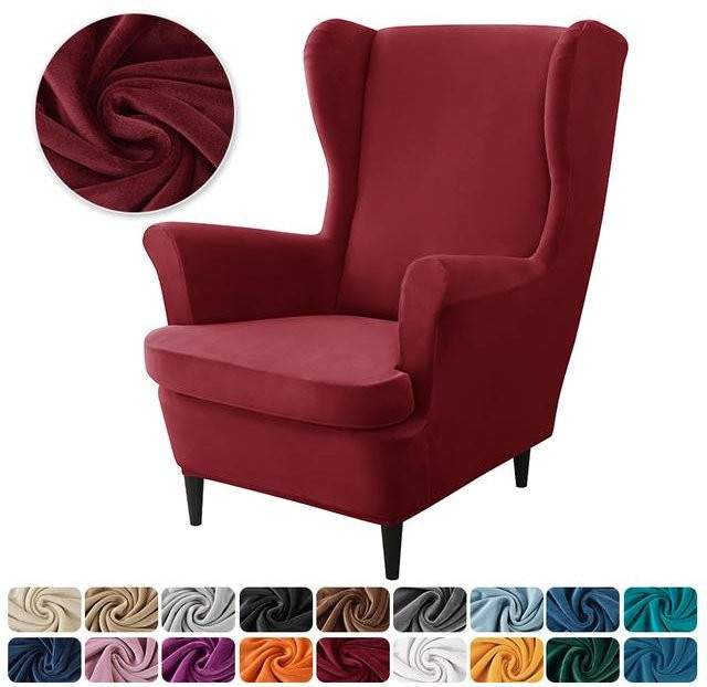 Stretch-Ohrensesselbezug aus Samt mit Sitzkissenbezug von A Family Of Home Textiles, elastischer Sesselbezug aus Polyester-Elasthan-Mischung - Bild 1