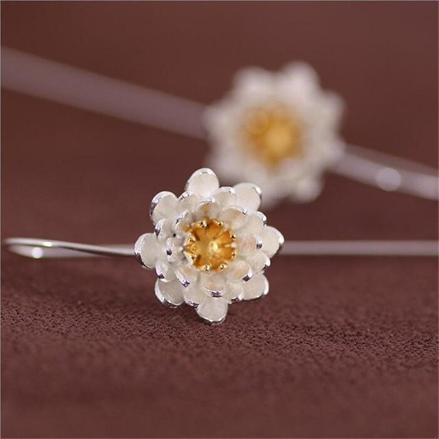 Wucifang Jewelry Ohrringe, Lotus, 925 Sterling Silber, Damen, grau - Bild 1