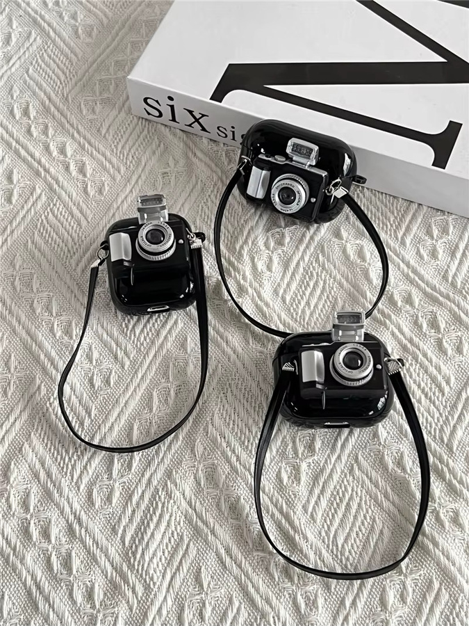 Silikon Schutzhülle im Vintage-Kamera-Design für Apple AirPods 1, 2, 3 und AirPods Pro in Schwarz - Bild 3