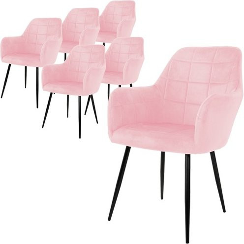 6er Set Esszimmerstühle ECD Germany mit Armlehnen in Rosa aus Microfaser-Samt und Metall im modernen Retro-Design - Bild 1