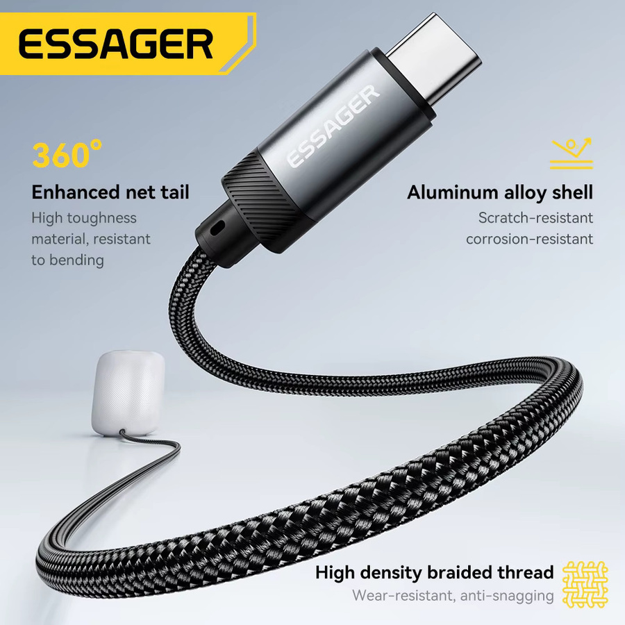 Essager USB-C auf 3,5 mm Klinke Audio-Adapter AUX-Kabel für Kopfhörer und Autolautsprecher, Schwarz - Bild 5