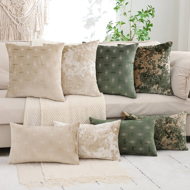 Miater Dekokissenbezug aus Samt im Vintage-Jacquard-Design, Beige, quadratisch - Bild 1