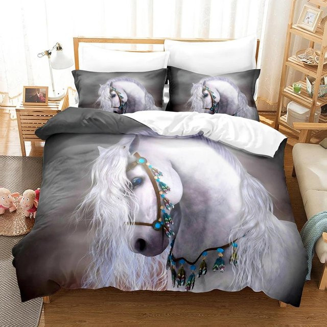 JMG Household Supplies Pferde Bettwäsche Set mit 3D Anime Design, Mikrofaser, Mehrfarbig, B/H: 140 x 210 cm - Bild 1