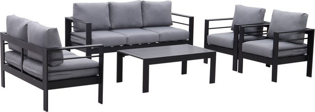 MEXO Gartenmöbel Lounge-Set Genua 7-Sitzer mit Polstern in Schwarz und Dunkelgrau - Bild 1