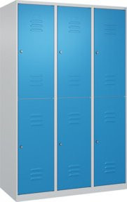 C+P Doppelstock-Spind Classic PLUS mit 3 Abteilen, Stahl, grau und blau, inklusive Zylinderschlössern und Garderobenstange, H x B x T: 185 x 120 x 50 cm - Bild 1