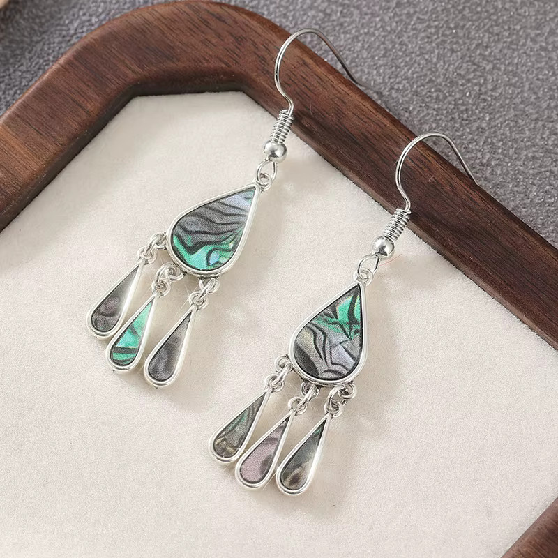 Ohrringe Wassertropfen-Design, Abalone-Muschelmuster, Silber, Damen - Bild 2