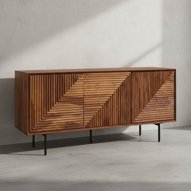 Modernes Sideboard von KADIMA DESIGN aus Massivholz und Metall in Braun, B/T/H: 148 x 40 x 72 cm - Bild 1