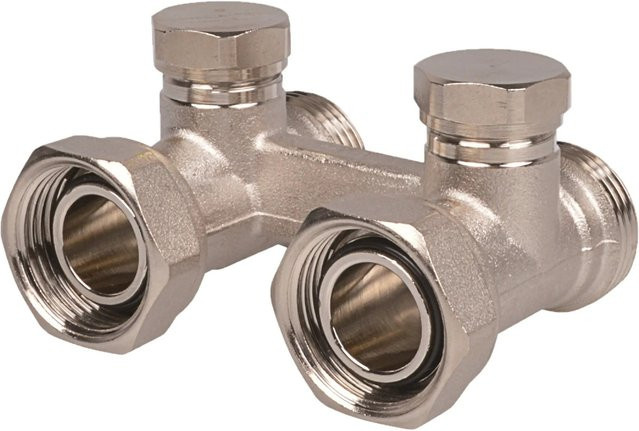 Kirchhoff Hahnblock 90 Grad 3/4 Zoll Eurokonus x 24,2 mm 3/4 Zoll IG vernickelt silber - Bild 1