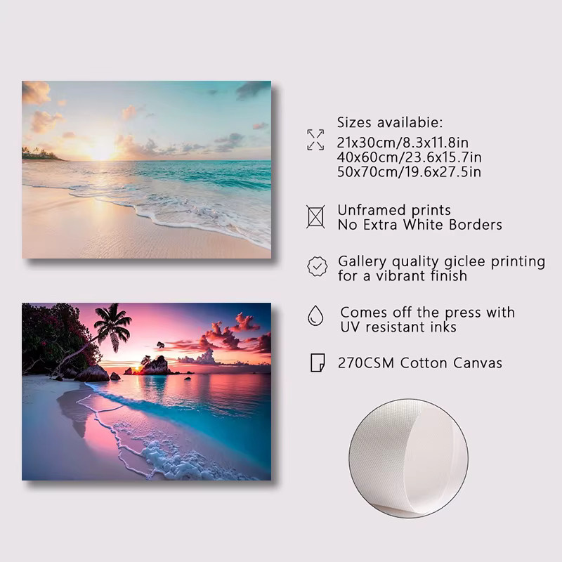 Hawaii Strand Leinwandgemälde von HALFLEMART mit Sonnenuntergang und Palmen in Gold und Multicolour - Bild 2