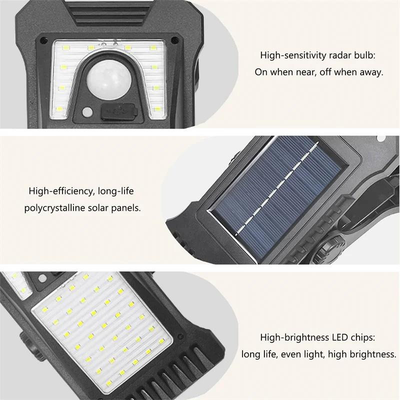 YJMP Super Lighting Solar LED-Clip-Leuchten mit Bewegungssensor, 4er-Set, Schwarz, Warmweiß - Bild 2