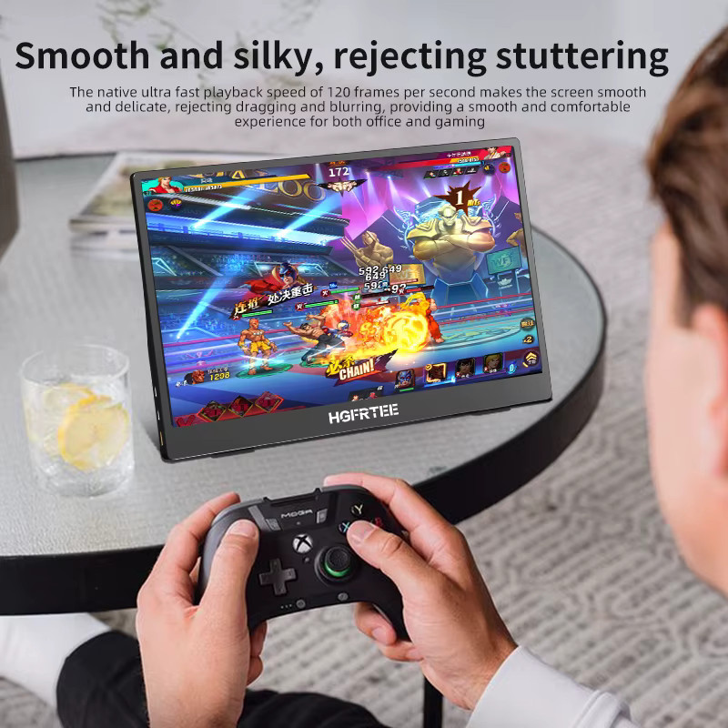 HGFRTEE Tragbarer Monitor 14,1 Zoll Full HD 1200P in Schwarz mit Dual-Lautsprecher, Dual Type-C und Mini HDMI für PC, Xbox, PlayStation und Nintendo Switch - Bild 5