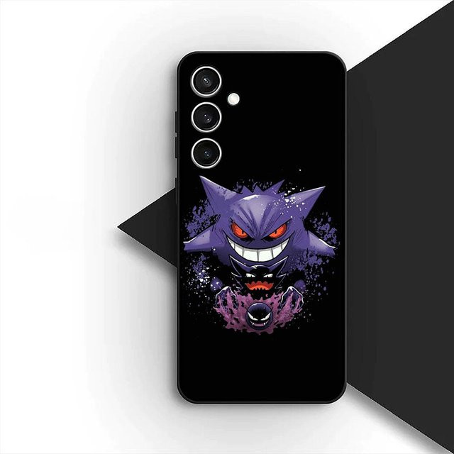 Handyhülle mit Pokémon Motiv Gengar und Pikachu für Samsung Galaxy S20 S21 S22 Ultra Plus A15 A16 A17 A25 A37 A57 in Schwarz - Bild 1