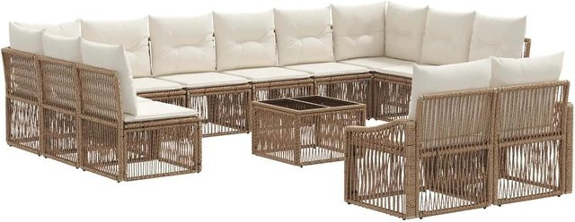 vidaXL Gartensofa-Set 13-teilig in U-Form aus Poly-Rattan in Beige mit Polsterung und Armlehnen - Bild 1