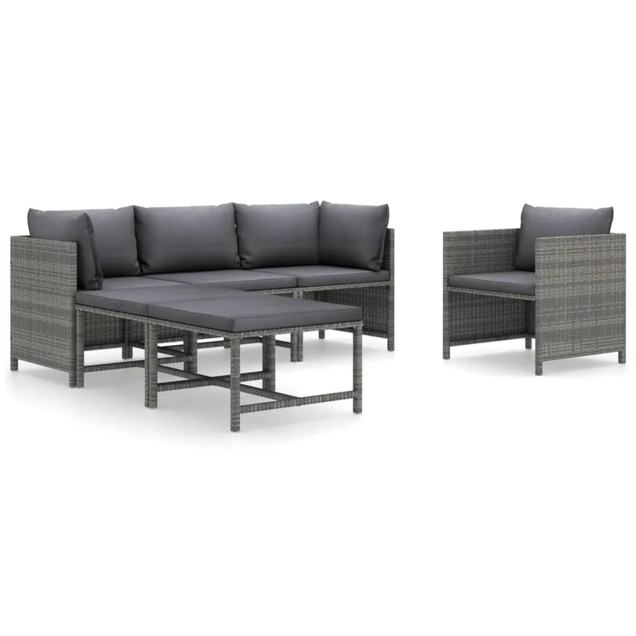 vidaXL 6-tlg Garten-Lounge-Set aus Poly Rattan in Grau/Anthrazit mit Kissen und Ottoman im L-Shape Design - Bild 2